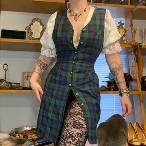 Plaid Button-Front Midi Dress - Green/Blue